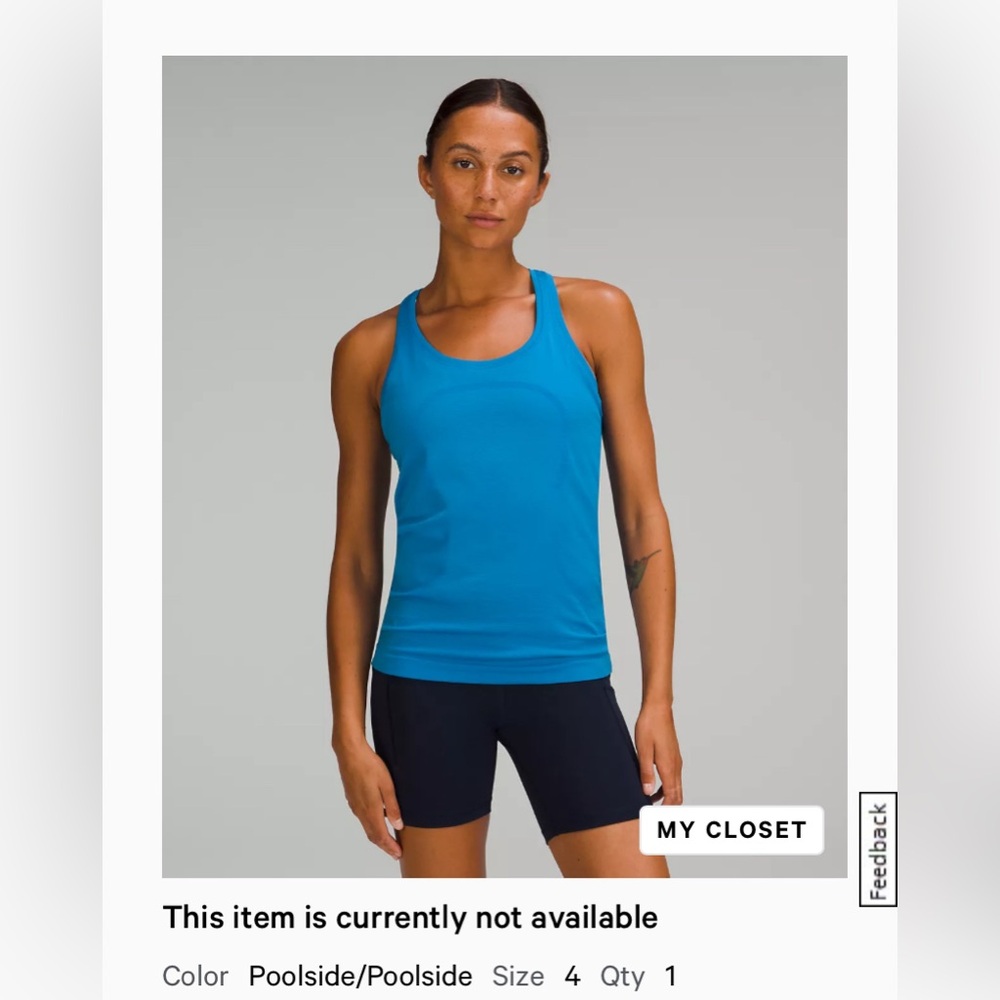 Lululemon Swiftly tech tank top, size 4 blue